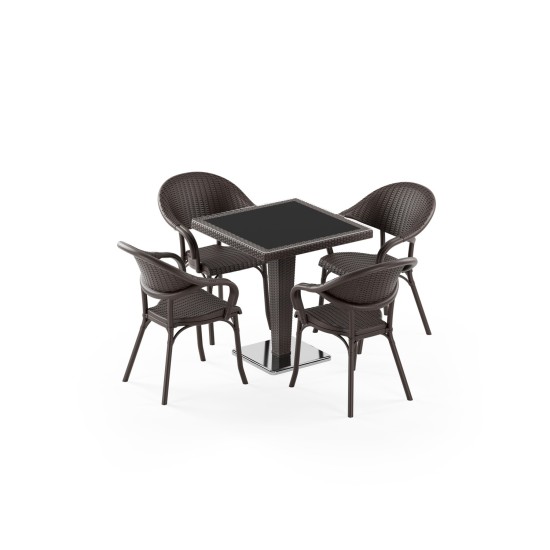 Masa Takımı Antares Krom Ayak 70x70 & Flash-R | 4 Kişilik