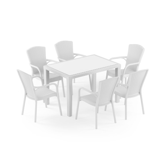 Masa Takımı Antares  Camlı 80x120 & Royal Koltuk | 6 Kişilik