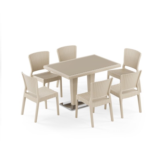 Masa Takımı Antares II Krom Ayak Camlı 80x120 - Antares | 6 Kişilik