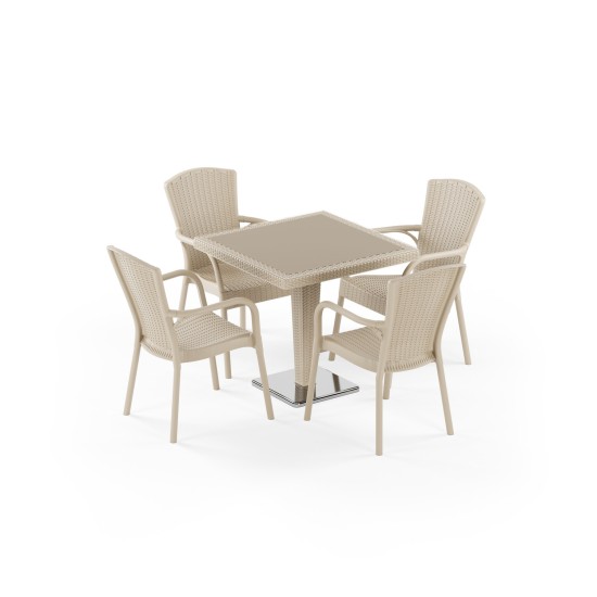 Masa Takımı Antares Krom Ayak Camlı 80x80 & Royal | 4 Kişilik