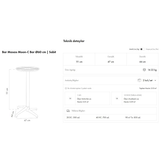 Moon-C Bar Masa Ø60