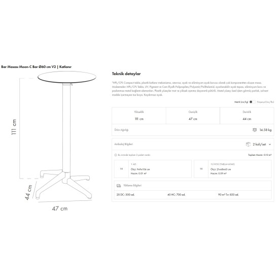 Moon-C Bar Masa Ø60 V2 Katlanır