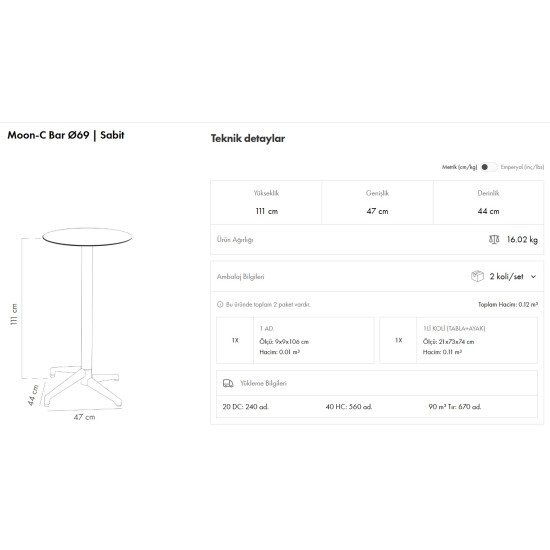 Moon-C Bar Masa Ø69
