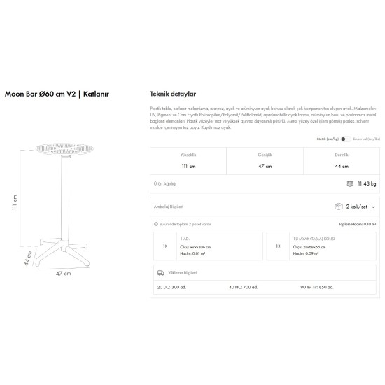 Moon Bar Masa Ø60 V2 Katlanır