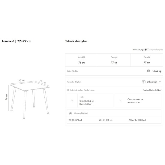 Lamax-F Masa 77x77 Katlanır Ayak