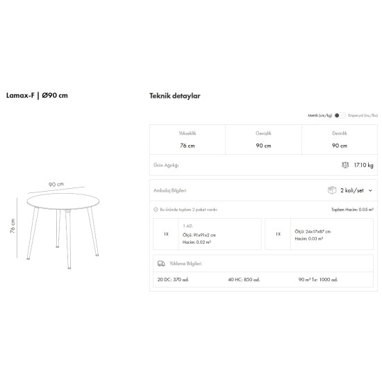 Lamax-F Masa Ø90 Katlanır Ayak