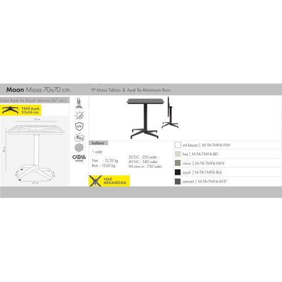 Moon Masa 70x70 - katlanır