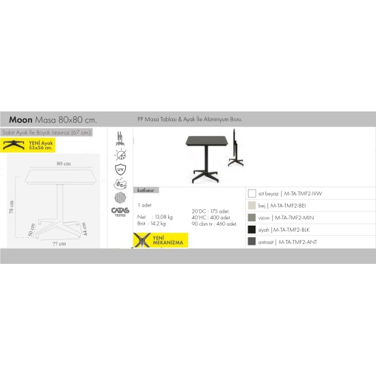 Moon Masa 80x80 - katlanır