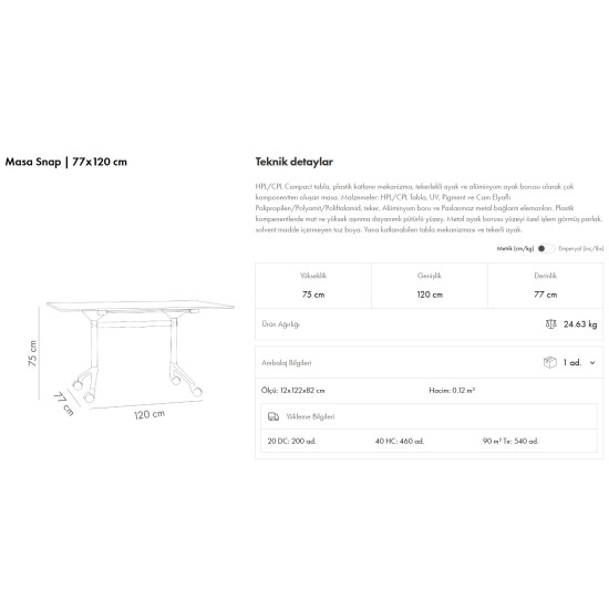Snap 77x120 Tekerlekli