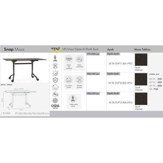 Snap Masa 90x150 (6 kişilik)