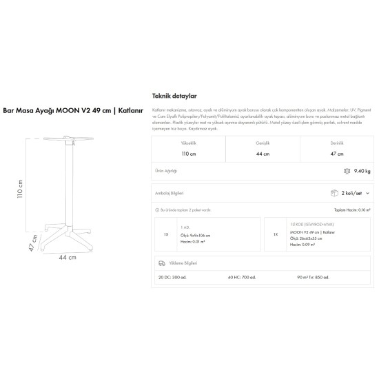 Moon Bar Ayak 49 V2 Katlanır