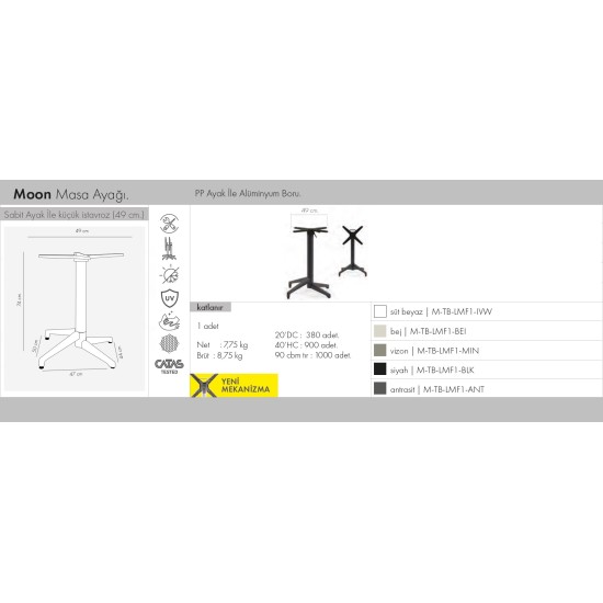 Moon Masa Ayağı (49 istavroz) - Katlanır