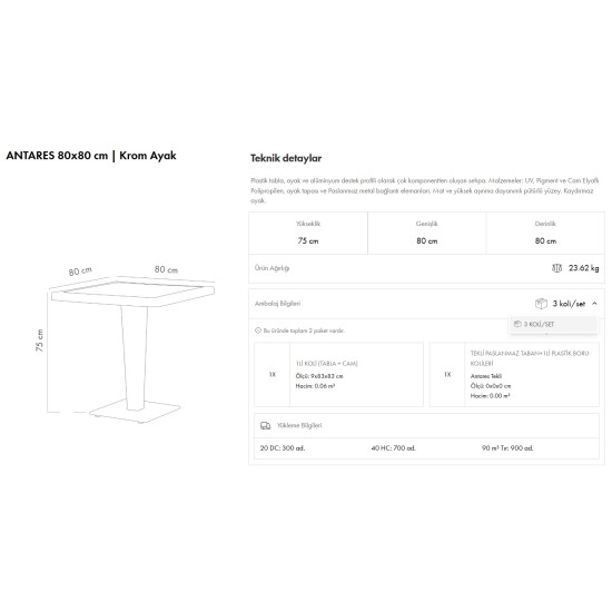 Antares Masa 80×80 | Camlı