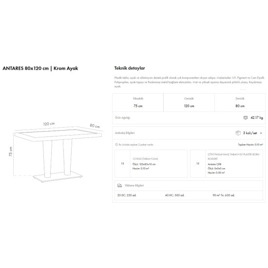Antares II Masa 80×120 | Camlı