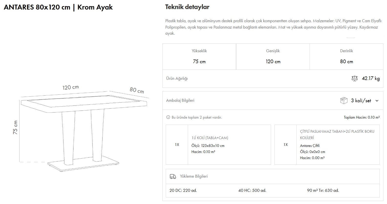 Antares II Masa 80×120 | Camlı