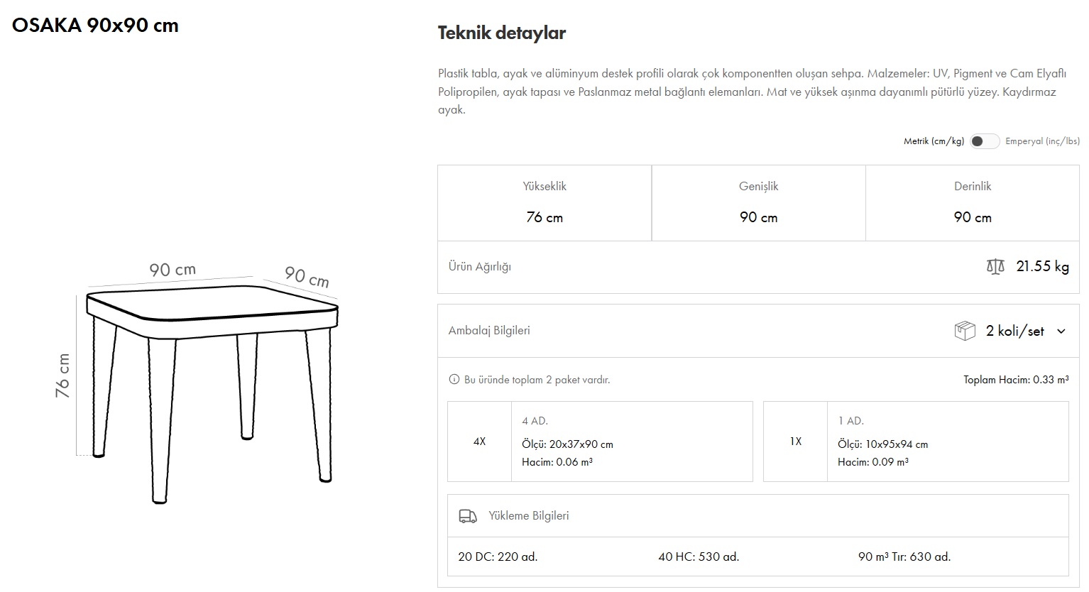 Osaka Masa 90x90 | Camlı