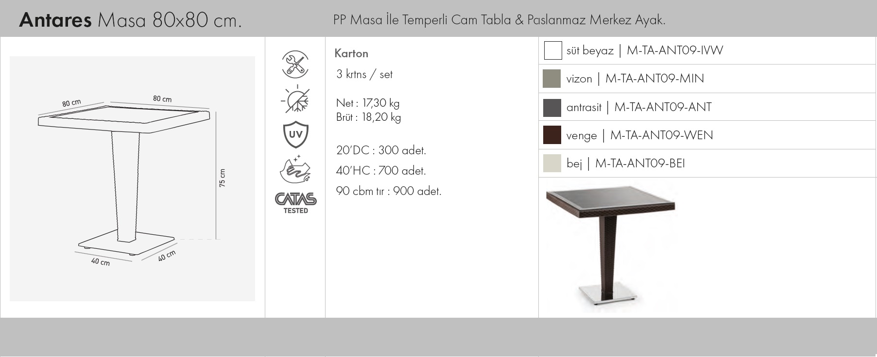 Antares Masa 80×80 | Camlı