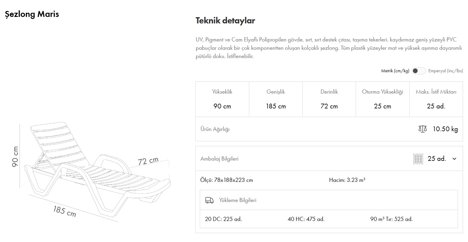 Maris Kolçaklı Şezlong